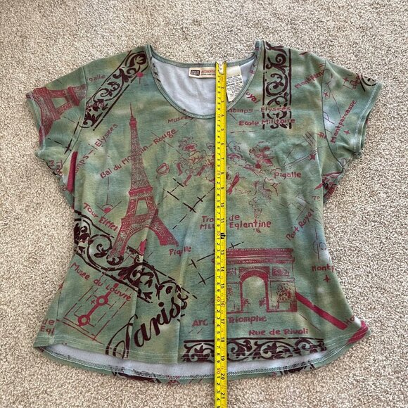 Y2k Paris Graphic Green & Pink Soft French Boho Chic Top 100% Cotton - Picture 7 of 7